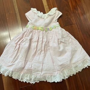Laura Ashley Pink Dress with White Lace and Floral Accents 18M